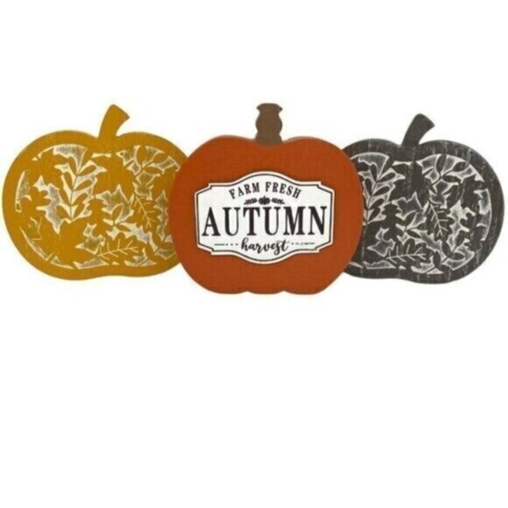 Farmhouse Fall Autumn Harvest Wood Pumpkin Table Decor Set New